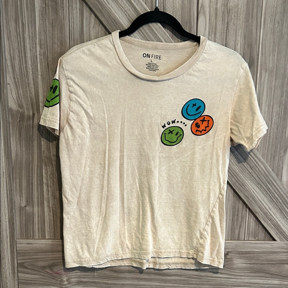 On Fire Cream Tee with Colorful Faces